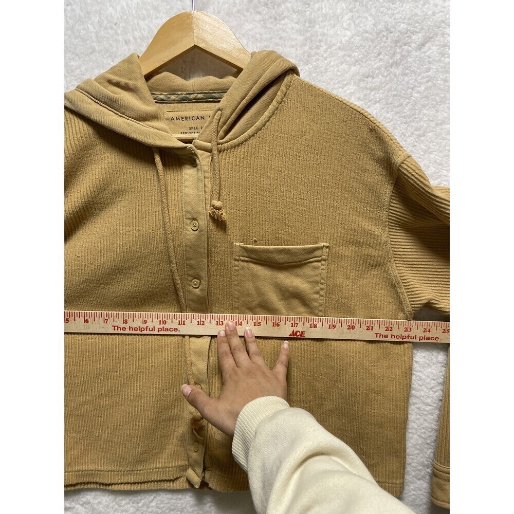 American Eagle Hoodie Women’s M Yellow Ribbed Knit Button Front Long Sleeve - Picture 6 of 11